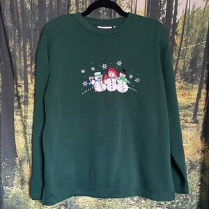 Vintage Basic Editions Embroidered Green Snowman Sweatshirt
